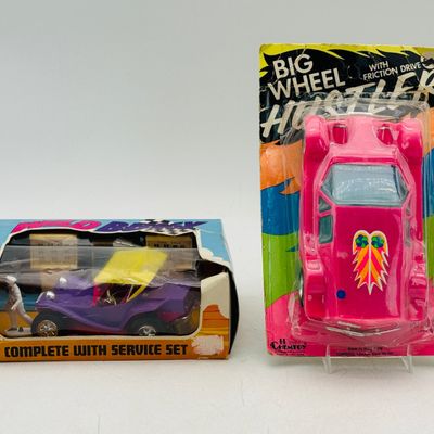 2 Vintage 1970s Chemtoy and Lucky Toy Vehicle Sets