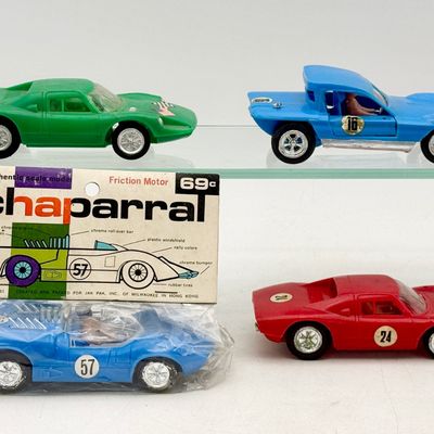 4 Jak Pak Inc Friction Powered Plastic Racing Cars