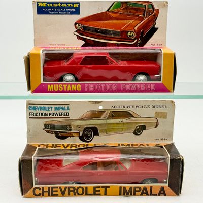 2 Vintage Hong Kong Friction Powered Plastic Toy Cars