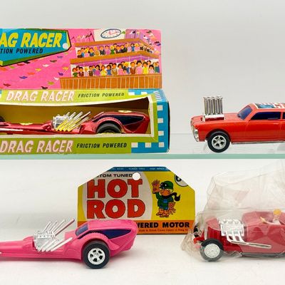 4 Vintage Hong Kong Friction Powered Toy Dragsters