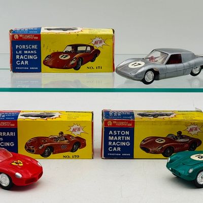 3 Lucky Toys Friction Powered Racing Cars with Original Boxes