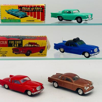 4 Studebaker Hawk Plastic Friction Toy Cars