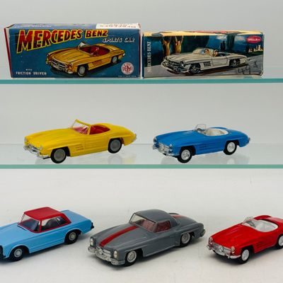 A Group of 5 Mak's and EIM Plastic Mercedes-Benz Toy Cars