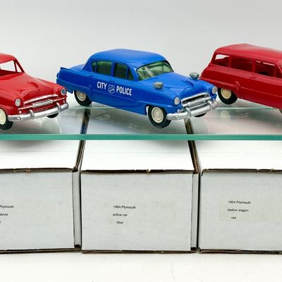 3 PMC 1954 Plymouth Plastic Toy Cars