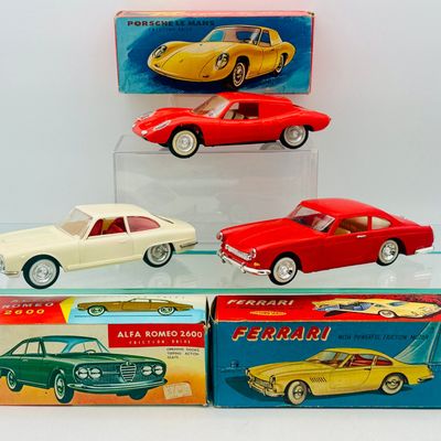 3 Hong Kong Plastic Friction Drive Toy Cars with Boxes