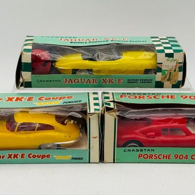 3 Cragstan Jaguar and Porsche Toy Cars in Original Boxes