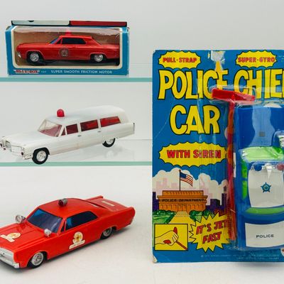 4 Vintage Plastic Emergency Vehicle Toy Cars