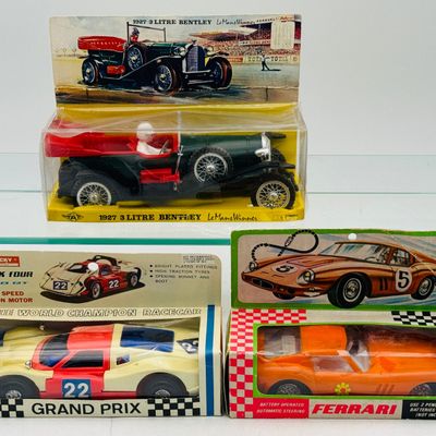 3 Vintage Hong Kong Plastic Model Racing Cars in Original Boxes