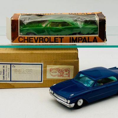 2 Vintage Friction Powered Chevrolet Impala and Ford Galaxie Models