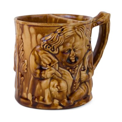 Signed E. & W. Bennett (Baltimore, MD) Relief-Molded Rockingham-Glazed Toby Shaving Mug