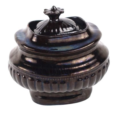 American Black-Glazed Relief-Molded Redware Sugar Bowl (Probably Philadelphia, PA)
