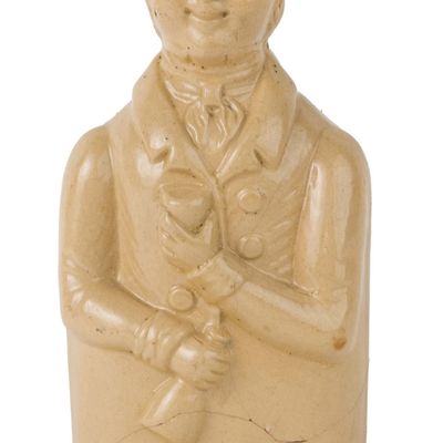 Stamped "Bulkley, Fiske & Co." (New York) Figural Yellowware Toby Flask / Bottle