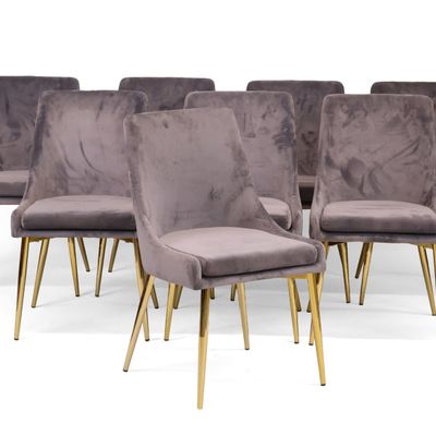 Set of Eight Karina Grey Velvet Upholstered Dining Chairs