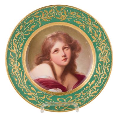 Hans Nosek for Gilman Collamore & Co., Hand-Painted Porcelain Art Nouveau Cabinet Plate