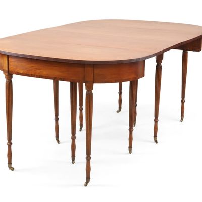 Federal Cherrywood and Inlaid Mahogany Two-Part Dining Table