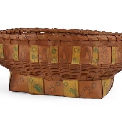 Three Color "Potato-Stamped" Woven Splint Basket