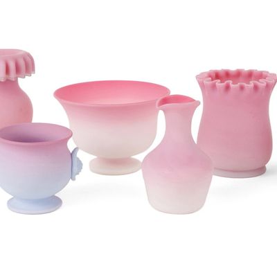 Seven Peach Blow Glass Table Articles