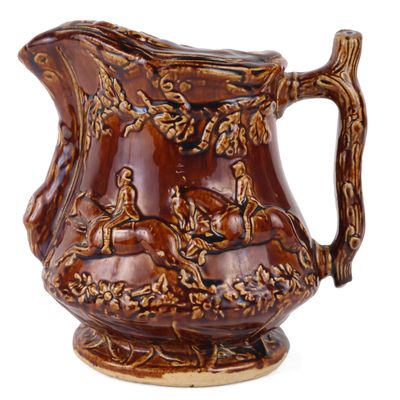 Unusual Swan Hill Pottery (South Amboy, NJ) Rockingham-Glazed Covered Ale Pitcher