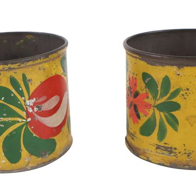 Pair of Yellow-Painted Toleware Cups