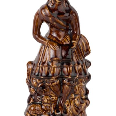 Rare Rockingham-Glazed Stoneware Figure Signed "W.H.F." (W.H. Farrar, Geddes, NY)