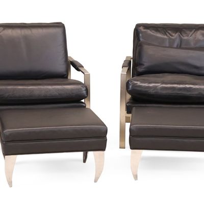 Pair of Milo Baughman Black Leather 951 Design Lounge Chairs