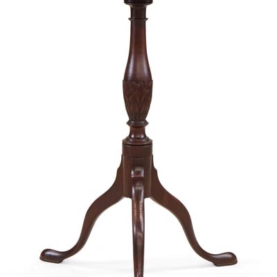 Federal Mahogany Carved and Crossbanded Tilt-Top Candlestand