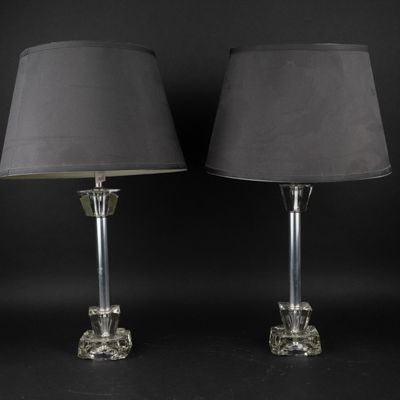 Pair of Modern Glass and White Metal Table Lamps