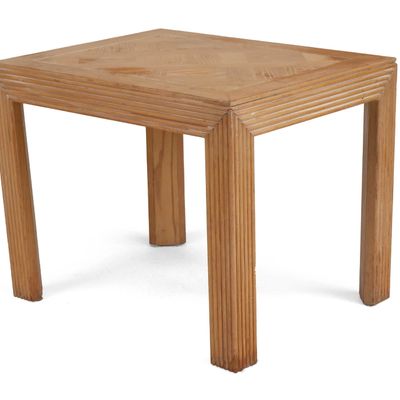 Mid-Century Modern Pickled Oak and Reeded Side Table