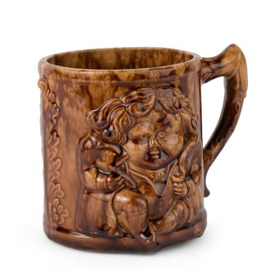 Stamped "BROCKVILLE WORKS" (Schuylkill Co., PA) Molded Rockingham-Glazed Toby Mug