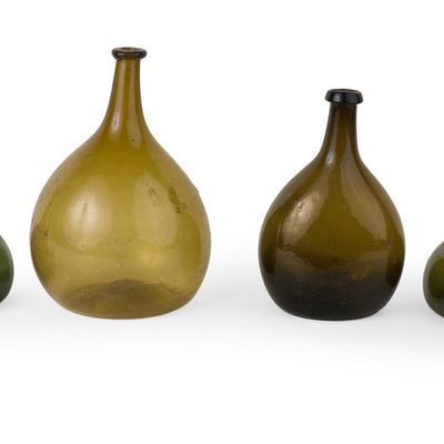 Assorted Group of Six Green Glass Blown Chestnut Bottles