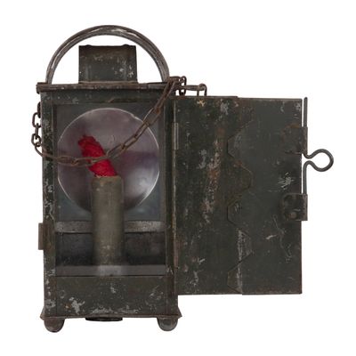 Green-Painted Tole Candle Trench/Railwayman's Lantern