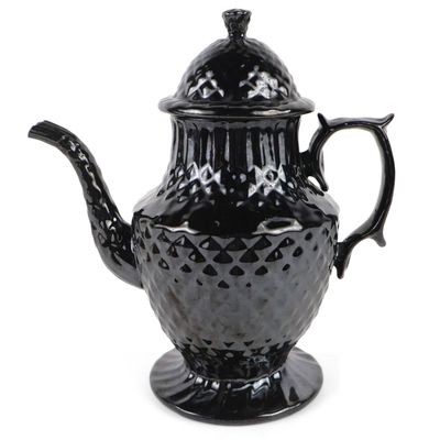 American Black-Glazed Relief-Molded "Pineapple" Redware Coffee Pot (Probably Philadelphia, PA)