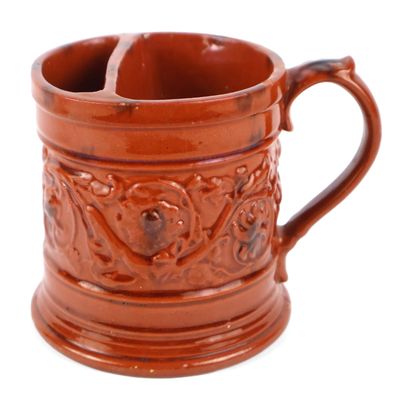 Philadelphia, Pennsylvania Attributed Relief-Molded Redware Shaving Mug, probably Haig