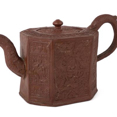 Relief-Molded "Indian Boy" Pattern Staffordshire Red Stoneware / Redware Teapot