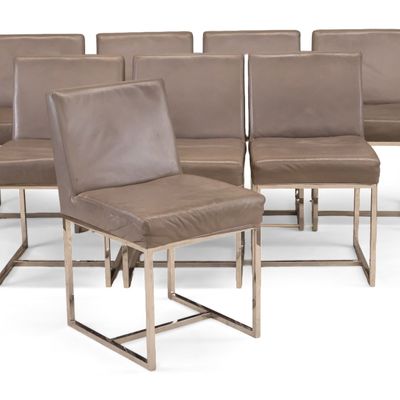 Eight Grant Leather Restoration Hardware Chrome Dining Chairs