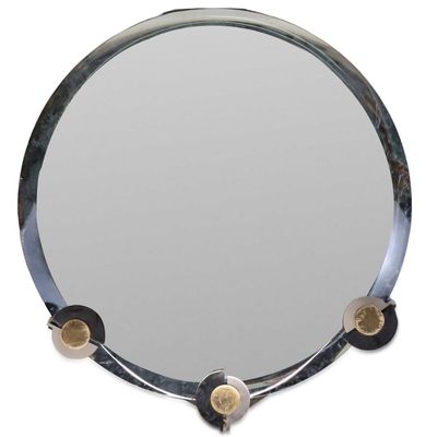 Contemporary Circular Mirror with Mixed Metal Bracket
