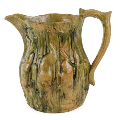 Unique Golden City, Colorado Copper-Glazed Relief-Molded Earthenware / Yellowware Pitcher
