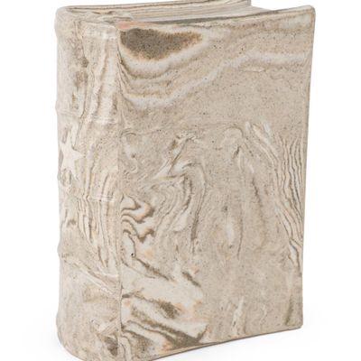 Extremely Rare Bennington Scroddled Earthenware Figural Book Flask with Applied Star