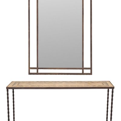 Neoclassical Style Faux Stone and Wrought Iron Console