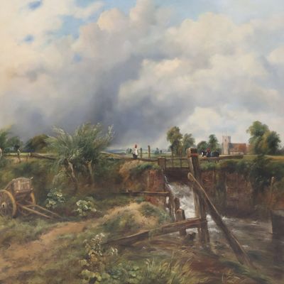 Frederick Waters Watts, British 1800-1870, A Lock on the River Waveny near Shipmeadow, Suffolk, Oil