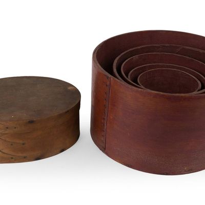 Group of Five Red Stained Graduated Band Boxes