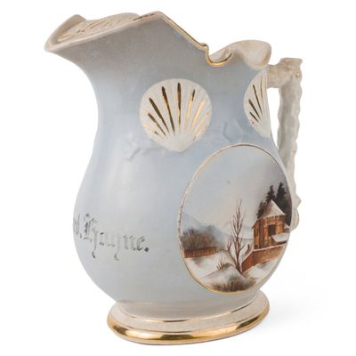 Trenton, NJ Whiteware Pitcher Stamped "U. Pottery" (probably Union Pottery Co., 1882-1895)
