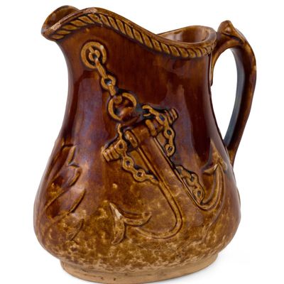 Stamped "S.P. Co." (Speeler Pottery Co., Trenton NJ) Rockingham-Glazed Relief-Molded Anchor Pitcher