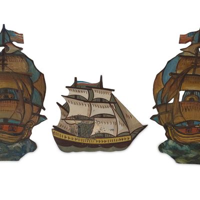 Three Painted Cut Out Metal Clipper Ships