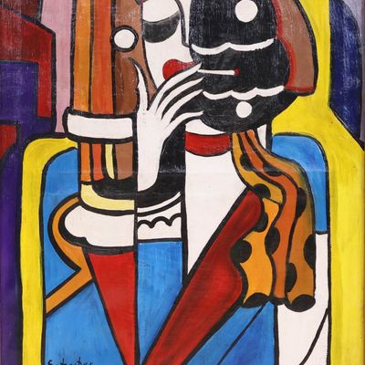 Possibly Hugo Scheiber, Hungarian 1873-1950, Cubist Portrait of a Woman, Oil on Canvas