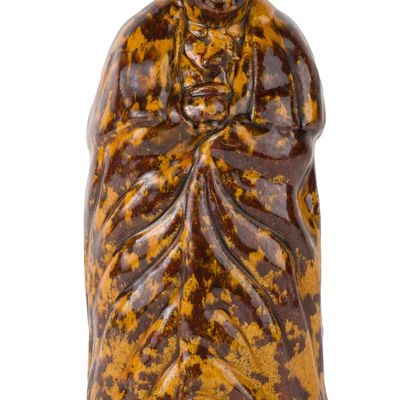 American Rockingham-Glazed Figural "Coachman" Yellowware Flask / Bottle