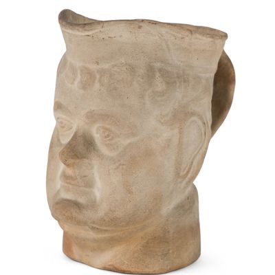 Unusual Bisque "Daniel O'Connell" Face Pitcher Attributed to Pennsylvania