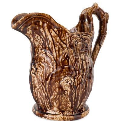 American Relief-Molded Rockingham-Glazed Large Corn Pitcher