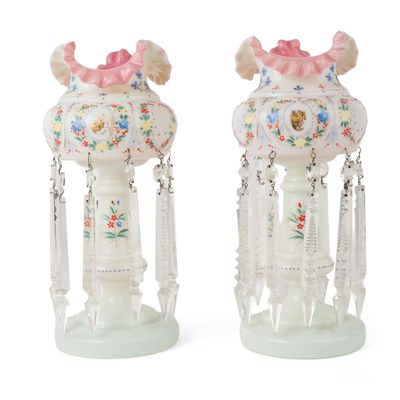 Pair of Hand-Painted Glass Lustres