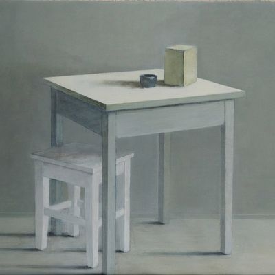 Ida Lorentzen, 1951, Chair by Table, Nesoya, Acrylic on Paper